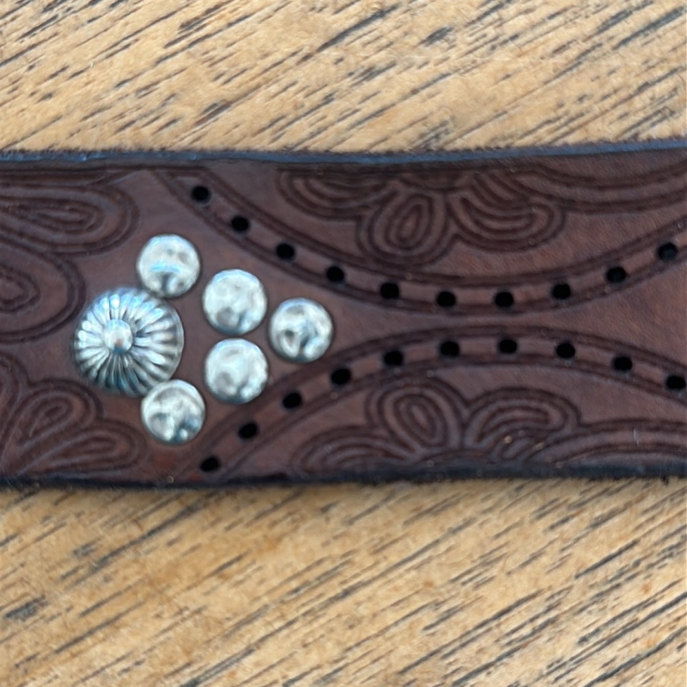 Campomaggi lazer cut tooled studded leather belt. New with tags from Sundance. - Picture 5 of 13